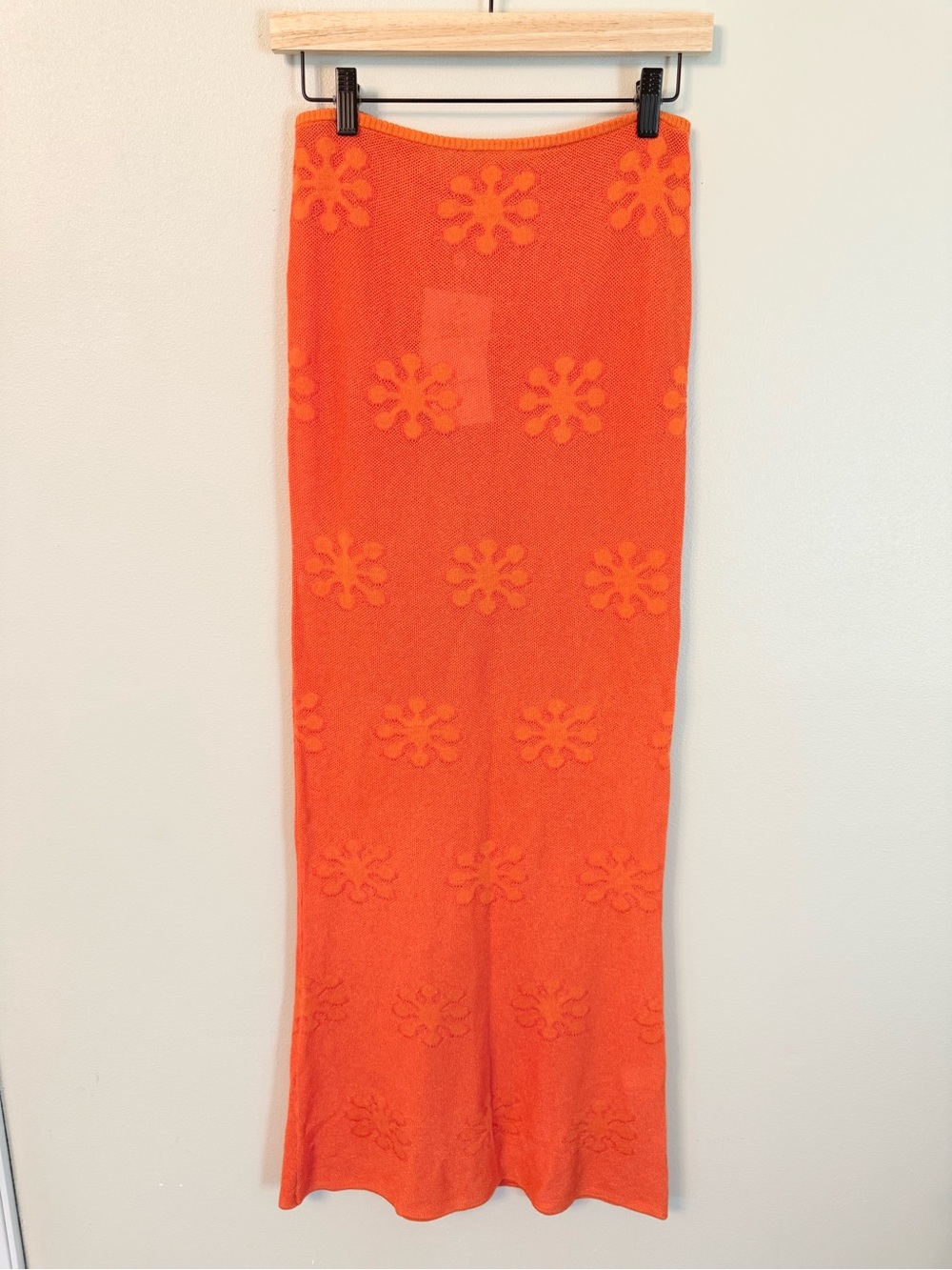 Asta Resort Bruna Crochet Maxi Skirt Sunset Orange Floral Knit Size M NWT - Picture 4 of 8
